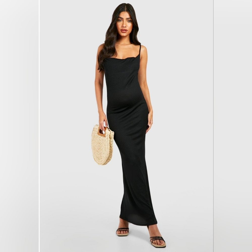 Boohoo Black Sleeveless Spaghetti Strap Slip Maxi Dress